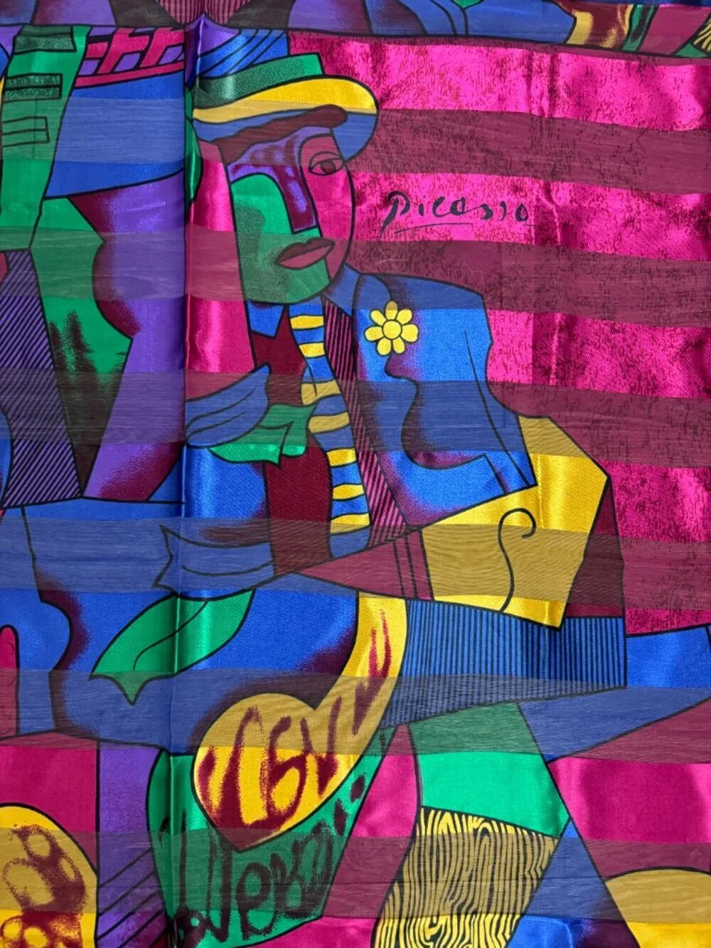 VTG 1980s  Pablo Picasso Satin Scarf Art Abstract Face Square 39